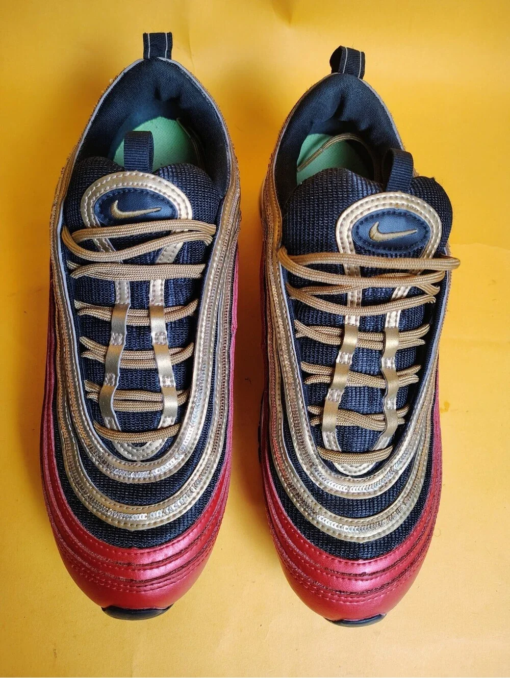 Nike Air Max 97 Red Gold Sequin CT1148-600 Black Gym Red Women's Size 10 Used